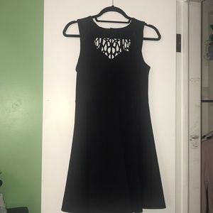 Black Windsor Dress with Faux Leather Neck detail